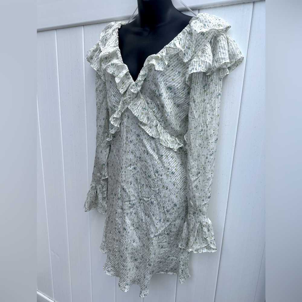 Free People Womens Sweetest Thing Floral Ruffle Mini Dress‎ White Size 12
